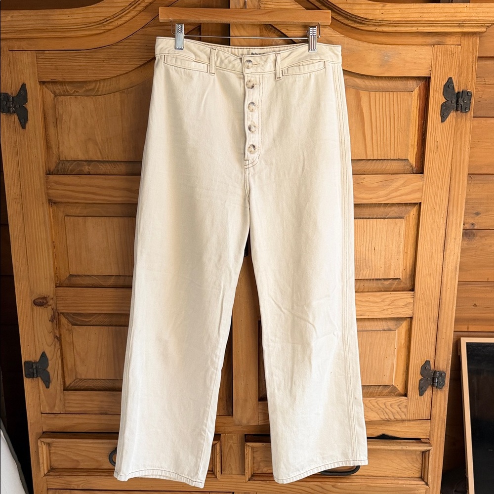 Reformation Cream Straight-Leg Cotton Pants